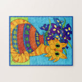 キャッカラフルトアイズ花瓶漫画フォークアート ジグソーパズル (横)