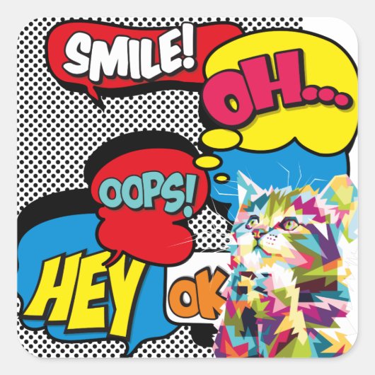 キャッカラフルト漫画ホープのアイコポップ・アートのニック スクエアシール (正面)