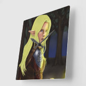 キャッサは焚き火に座る スクエア壁時計 (傾斜)