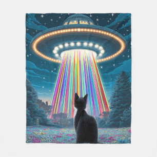 キャッサイケデリックトとUFO おもしろいエイリアン誘拐芸術 フリースブランケット