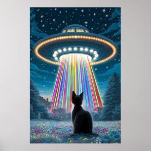 キャッサイケデリックトとUFO   おもしろいエイリアン誘拐芸術 ポスター