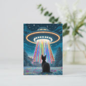キャッサイケデリックトとUFO | おもしろいエイリアン誘拐芸術 ポストカード (スタンド正面)