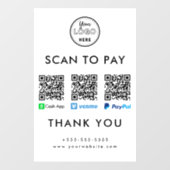 キャッシュアプリベンモPaypal QRコードスキャンしてロゴを支払う ウィンドウサイン (シート)