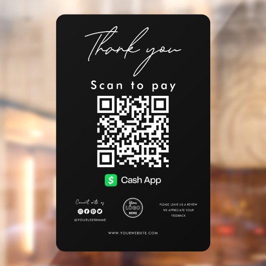 キャッシュアプリQRコードロゴスキャンお支払いブラック ウィンドウサイン (シート2)