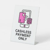 キャッシュレス支払い専用サイン、ピンクのテーブルトップのサイン 台座サイン (正面)