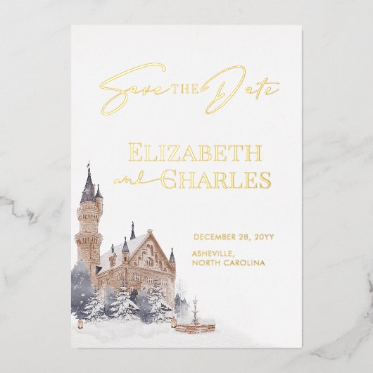 キャッスルイングリッシュマナーオールドチャーチデートを保存 箔招待状 (正面)