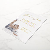 キャッスルイングリッシュマナーオールドチャーチデートを保存 箔招待状 (回転した状態)