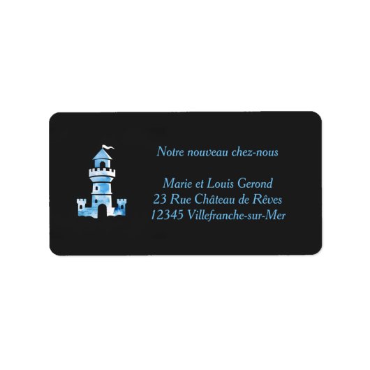 キャッスルウォーターカラーアートパーソナライズされた住所 シール (正面)