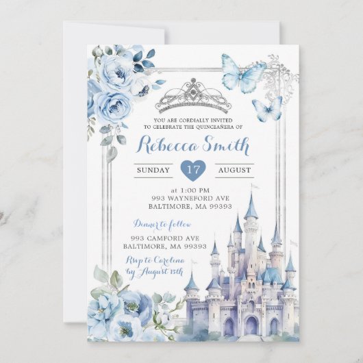 キャッスルエレガントシルバーダスティブルーキンセアニラ 招待状 (正面)