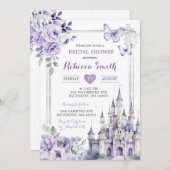 キャッスルエレガントシルバーパープルブライダルシャワー 招待状 (正面/裏面)