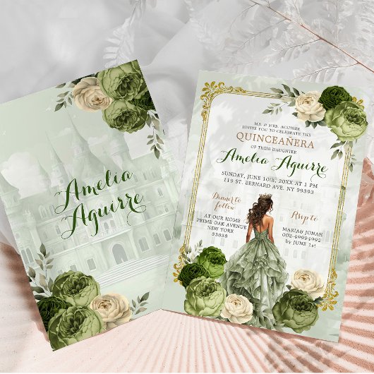 キャッスルエレガント金ゴールドセージ王室のグリーンキンセアニラ 招待状