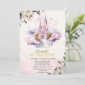 キャッスルクラウドフラワーズ水玉模様誕生日 招待状 (スタンド正面)