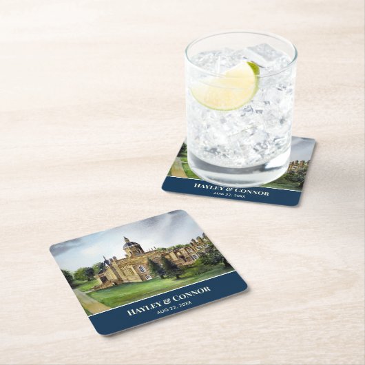 キャッスルハワードヨークイングランドウォーター絵画カラー スクエアペーパーコースター (インサイチュ)