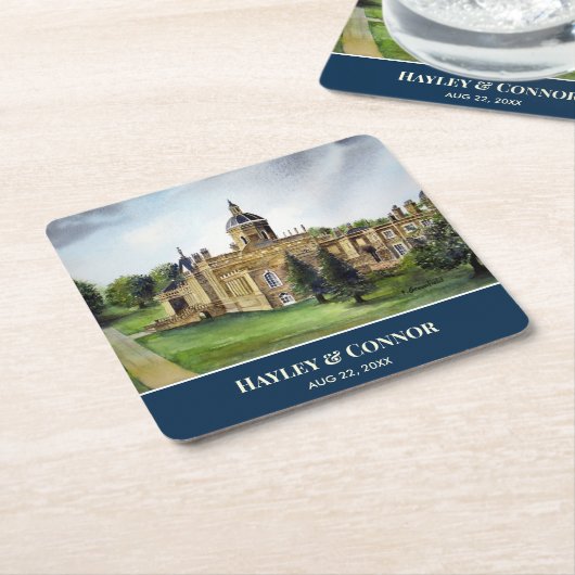 キャッスルハワードヨークイングランドウォーター絵画カラー スクエアペーパーコースター (アングル)