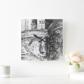 キャッスルペンシラートモノクロブラック&ホワイト スクエア壁時計 (ホーム)