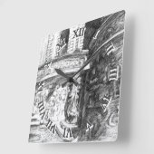 キャッスルペンシラートモノクロブラック&ホワイト スクエア壁時計 (傾斜)