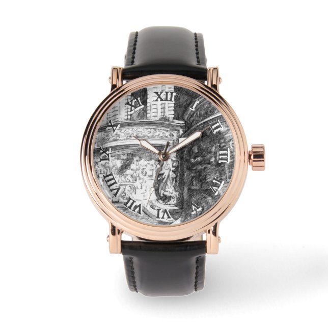 キャッスルペンシラートモノクロブラック&ホワイト 腕時計 (正面)