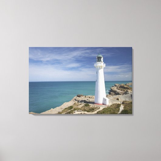 キャッスルポイントライトハウス、ケストレポイント、ワイララパ、 キャンバスプリント (正面)