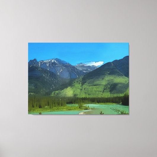 キャッスルマウンテンとボウリバー、バンフアルバータ キャンバスプリント (正面)