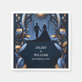 キャッスルラグジュアリー明るい赤紫色王室のクラウンブルー結婚ズ スタンダードカクテルナプキン