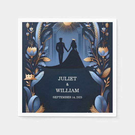 キャッスルラグジュアリー明るい赤紫色王室のクラウンブルー結婚ズ スタンダードカクテルナプキン (正面)