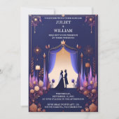 キャッスルラグジュアリー明るい赤紫色王室のクラウンブルー結婚ズ 招待状 (正面)