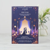 キャッスルラグジュアリー明るい赤紫色王室のクラウンブルー結婚ズ 招待状 (スタンド正面)