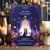キャッスルラグジュアリー明るい赤紫色王室のクラウンブルー結婚ズ 招待状