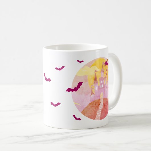 キャッスル不気味オンヒルこうもりハロウィーン コーヒーマグカップ (正面右)