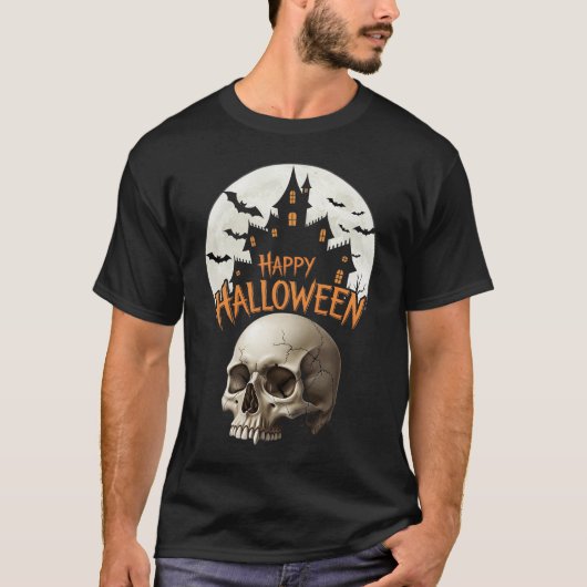 キャッスル幽霊のよく出るスカルハロウィーン Tシャツ (正面)