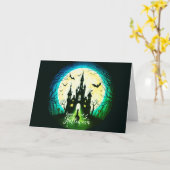 キャッスル幽霊のよく出るハッピーハローウィン不気味 カード (黄色い花)