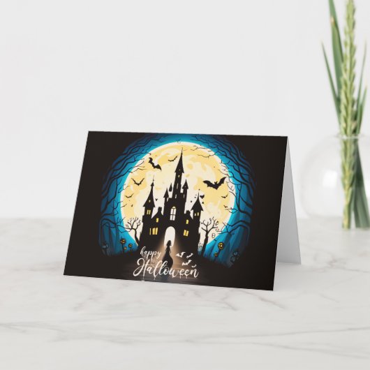 キャッスル幽霊のよく出るハッピーハローウィン不気味 カード (正面)