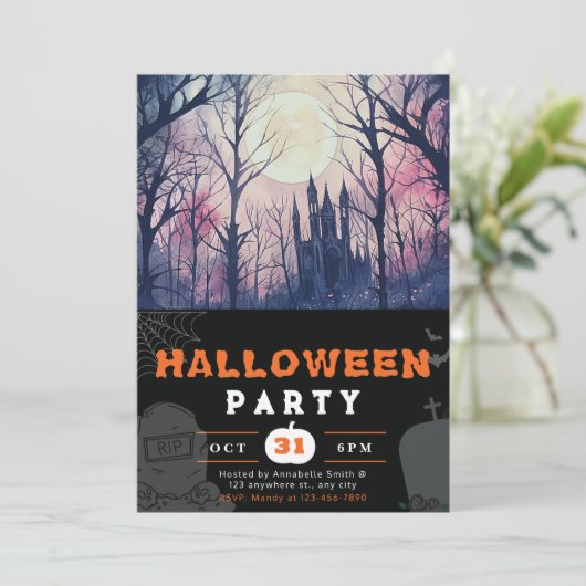 キャッスル幽霊のよく出るフルムーンピンクスカイブラックハロウィーン 招待状 (スタンド正面)