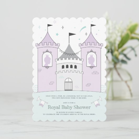 キャッスル王室のガールツインズベビーシャワー招待状 招待状 (スタンド正面)