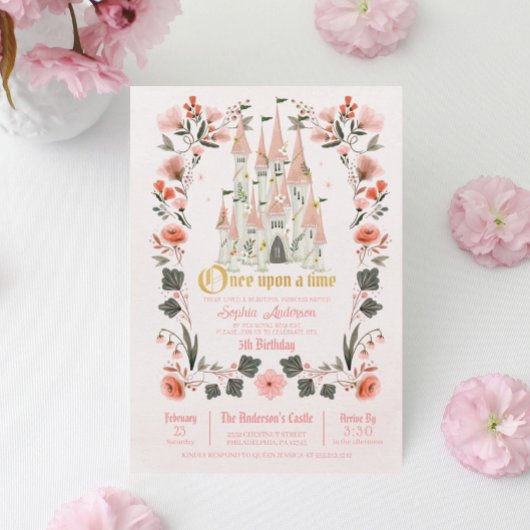 キャッスル王室のピンク誕生日招待状 – 任意の年齢写真 招待状