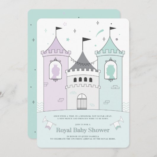 キャッスル王室のボーイガールツインズベビーシャワー招待状 招待状 (正面/裏面)