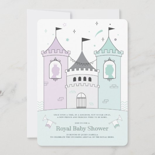 キャッスル王室のボーイガールツインズベビーシャワー招待状 招待状 (正面)