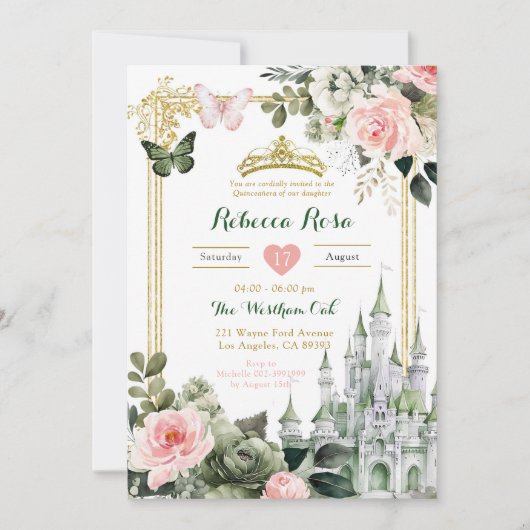 キャッスル王室の赤面ピンクセージグリーン15ア王室のニョス 招待状 (正面)