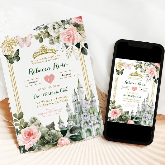 キャッスル王室の赤面ピンクセージグリーン15ア王室のニョス 招待状