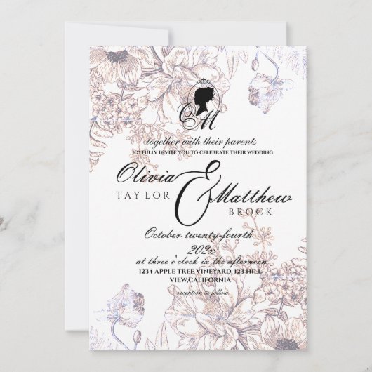 キャッスル結婚ズガーデンエレガントフローラのスクリプト写真 招待状 (正面)