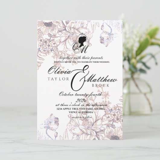 キャッスル結婚ズガーデンエレガントフローラのスクリプト写真 招待状 (スタンド正面)