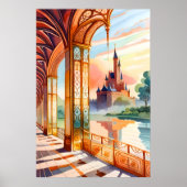 キャッスル絵画ビューからの金ゴールドテクスチャの廊下 ポスター (正面)