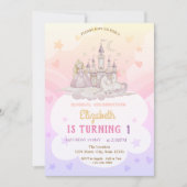 キャッスル+レインボー+プリンセス+ポニー 誕生日 招待状 (正面)