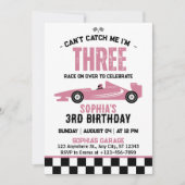 キャッチできないよ！3歳のレーシングカーマルチ3歳の誕生日 招待状 (正面)