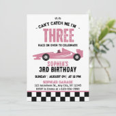 キャッチできないよ！3歳のレーシングカーマルチ3歳の誕生日 招待状 (スタンド正面)