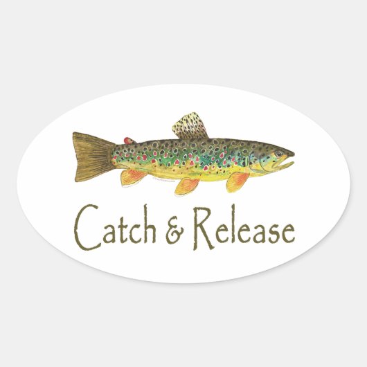 キャッチとリリースの魚釣り 楕円形シール (正面)