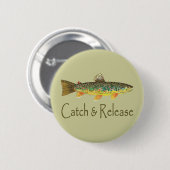 キャッチとリリースの魚釣り 缶バッジ (正面&裏面)