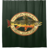 キャッチアンドリリースブルックトラウト魚釣り シャワーカーテン (正面)