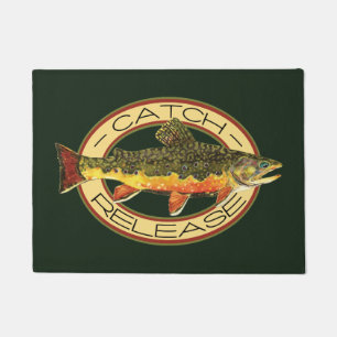 キャッチアンドリリースブルックトラウト魚釣り ドアマット