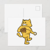 キャッチグローブをつけた猫が野球で遊ぶ ポストカード (正面/裏面)